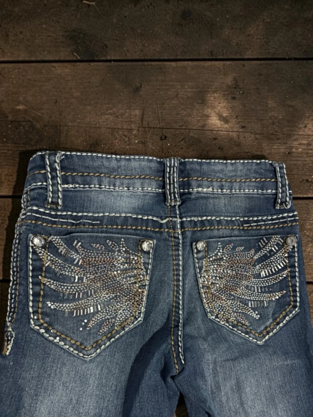Mudd Dark Blue Slim Jeans Girls Size 7 With Pocket Embellishments